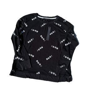 Jane and Delancey Women “boo” Black White Writing Sweatshirt Halloween NWT Small